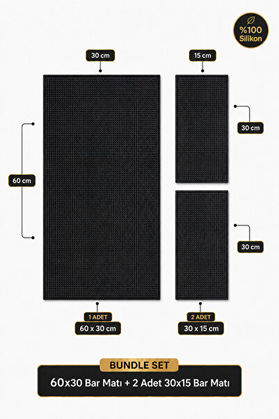 Siliconly 3’lü %100 Silikon Bar Matı Seti | 60x30 cm + 2 Adet 30x15 cm Kaydır...