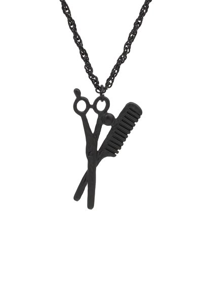 kolbi Comb & Scissors Hairdresser Necklace - Black Color Plated Twist Chain