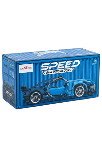 SPEED ألعاب تركيب مكعبات البناء بمقياس 1:18 سيارة سباق زرقاء قابلة للسحب والد...