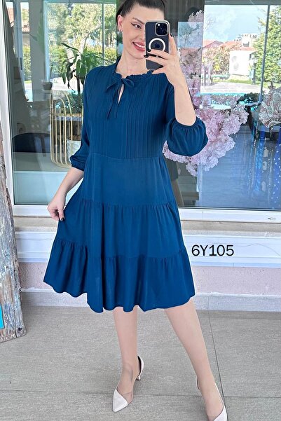 İnce Topuk Waist-Tied Viscose Dress 6Y105