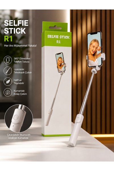 Bahzer ticaret R1 Selfie Stick Uzatılabilir Telefon Tutucu