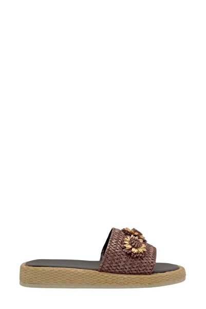 Moulin Shoes Brown Straw Flower Accessory Single Strap Women's Slippers