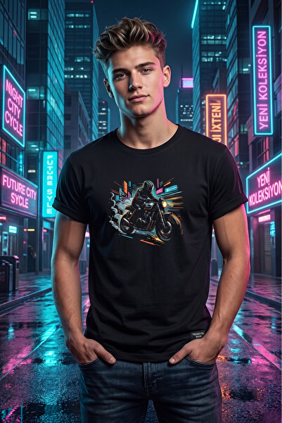 remonz Tricou unisex Neon Cyberpunk cu imprimeu pentru motociclete, cu design...