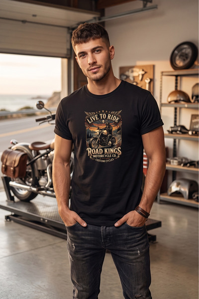 remonz Tricou unisex Vintage Road Kings cu imprimeu pentru motociclete, cu de...