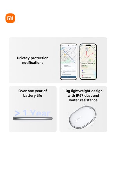 Xiaomi بطاقة ذكية (1 قطعة) متوافقة مع Apple Find My و Android Find Hub - جهاز تتبع بلوتوث للأمتعة والحقائب والمحافظ والمفاتيح والحيوانات الأليفة، مقاومة للماء بمعيار IP67