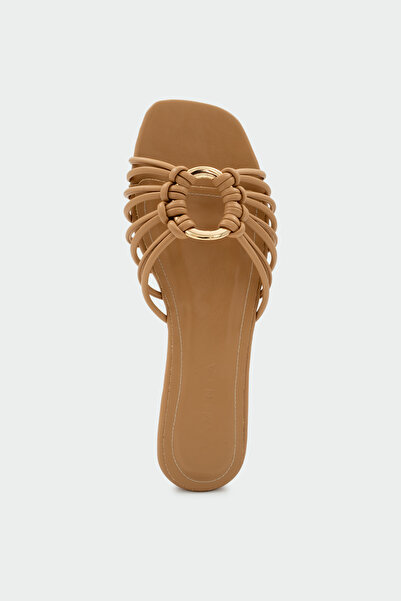 LAMİNTA Lola Gold Accessory Flat Women's Nude Slippers