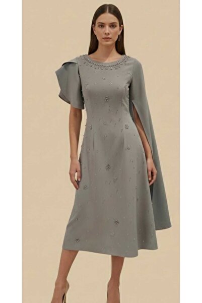 laween Med Pary Dress Embroidered with Beads and Crystals