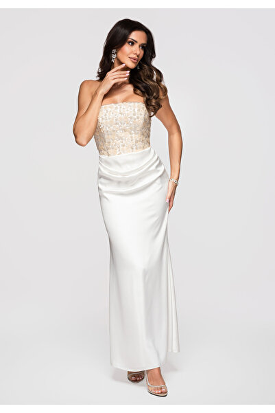 Larica Women Elegant maxi dress with corset LA-OM-DLR344 Ecru
