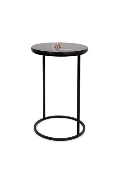 Development & Creativity Service table, black color, round shape, iron base a...
