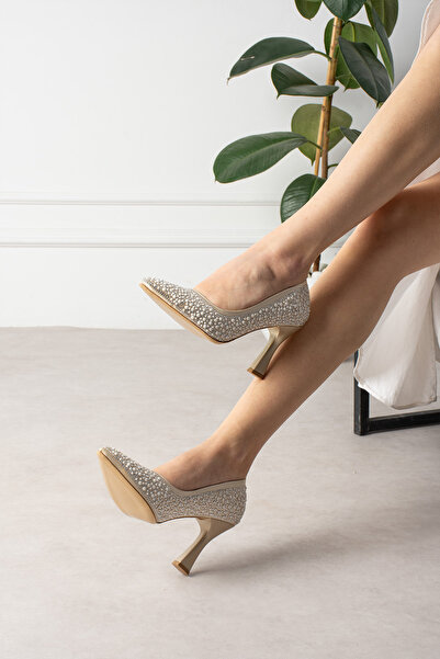 Suuet Rovi Kadın Stiletto İnce Topuklu Full Taşlı Saten