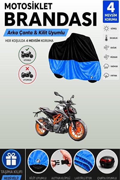 Cemku Double Black Top - Blue Bottom, Rear Bag Compatible Ktm 390 Duke Motorc...