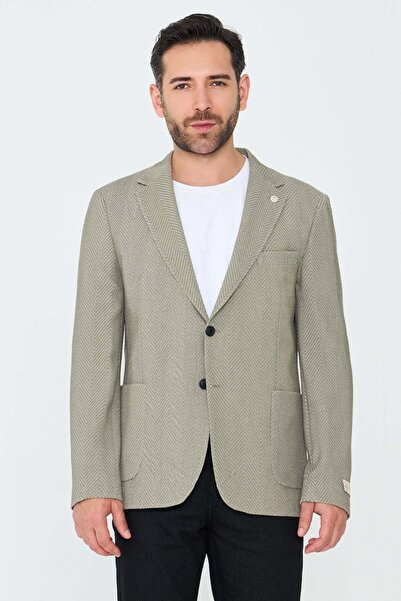 White Stone Khaki Mono Collar Regular Fit Men's Sports Jacket