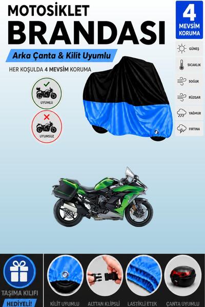 Cemku Double Black Top - Blue Bottom, Rear Bag Compatible Kawasaki Ninja H2 S...
