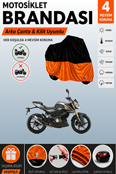 Cemku Double Black Top - Orange Bottom, Rear Bag Compatible Rks Srk125-S Moto...