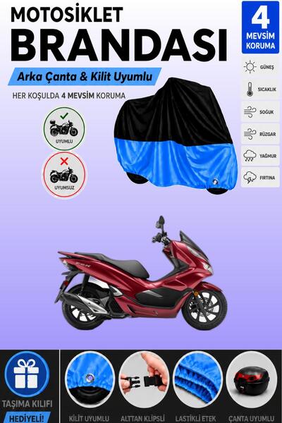Cemku Double Black Top - Blue Bottom, Rear Bag Compatible Honda Pcx125 Motorc...