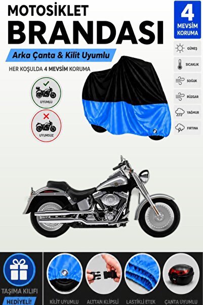 Cemku Double Black Top - Blue Bottom, Rear Bag Compatible Harley-Davidson Fat...