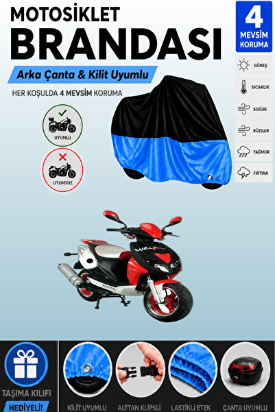 Cemku Double Black Top - Blue Bottom, Rear Bag Compatible Mondial 150 Rf Moto...