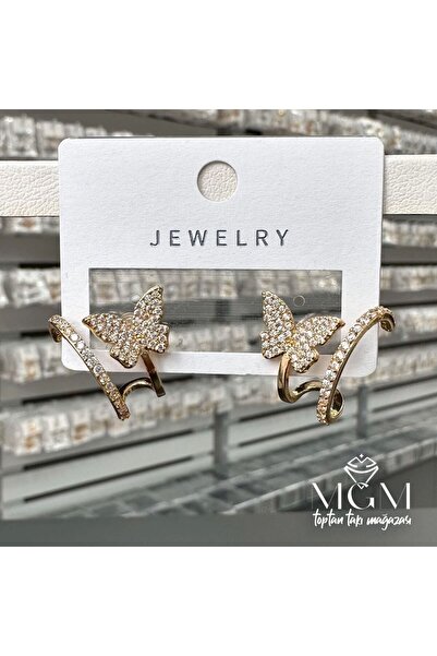 atastore2017 Zircon Stone Butterfly Detailed Earrings