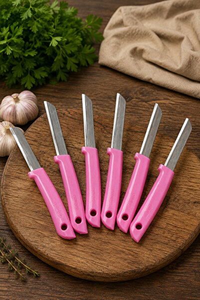 Karçiçeği Home 6-Piece Pink Kitchen Knife Set – Stainless Steel Serrated Shar...