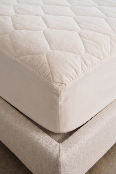 Nart Home Yatak Alezi Pamuklu Kapitone Fitted Full Kenar Sıvı Geçirmez Yatak Koruyucu Ekru