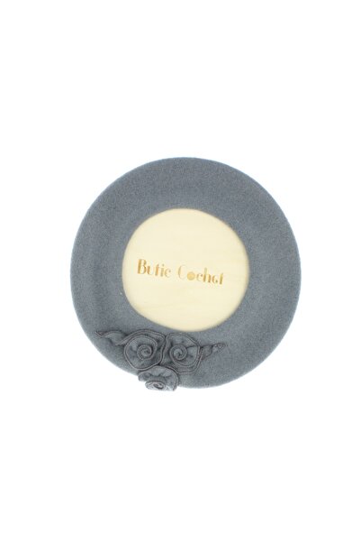 Evita Beretă de damă, lână, Evita, mărime unică, model floral, Gri - BSC713