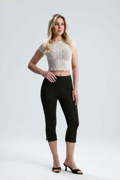 ROSE ARYA Green Slit Capri Leggings