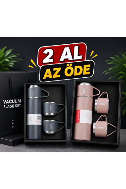 stainless steell 3 BARDAKLI TERMOS SETİ 2 AL AZ ÖDE