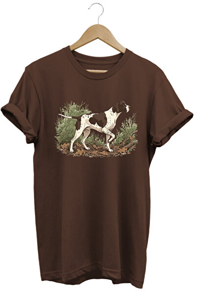 remonz British Pointer Dog Printed Crew Neck Cotton Outdoor and Camping T-Shirt