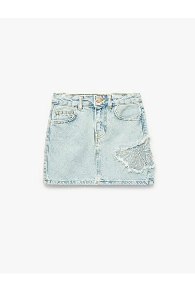 Koton Cotton Butterfly Detailed Denim Skirt