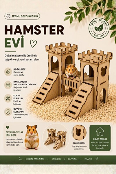 ALGWOOD Ahşap Hamster Oyun Alanı - Hamster ve Gonzales İçin Kale Konseptli Yu...