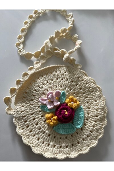 MADE BY PERİ Hand Knitted Floral Shoulder Bag for Girls - Knitted Bag with Pe...