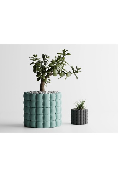 Tasarım Cloth Dekoratif Saksı - Kabartmalı Bitki Saksısı 8 cm