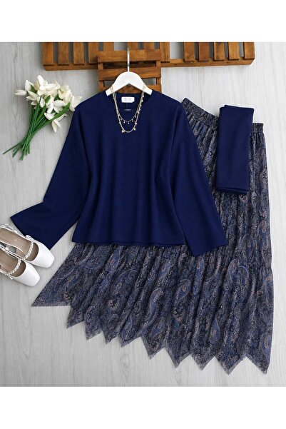 MODA MT Kadın Etek Etnik Desen Detaylı Bluzlu Takım