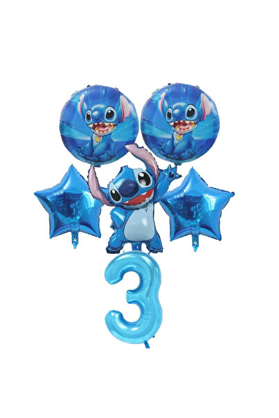 Baloane Vesele Stitch Blue Number 3 Birthday Balloon Set SET311-3