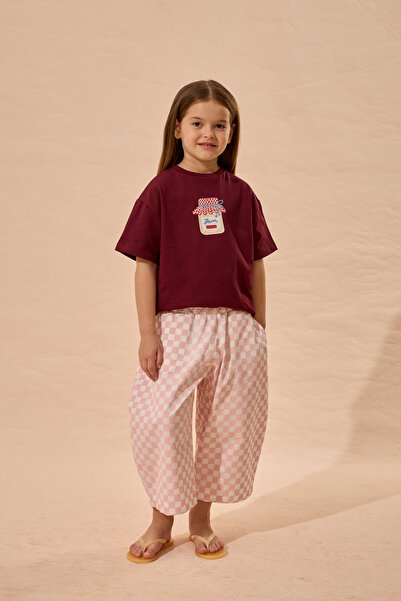 Fahhar Kids Pantaloni tip barrel în carouri roz