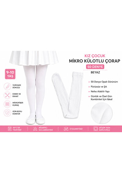 BNA Comfortstep Kız Çocuk Beyaz Mikro Külotlu Çorap 50 Denye 9-10 Yaş Opak Esnek