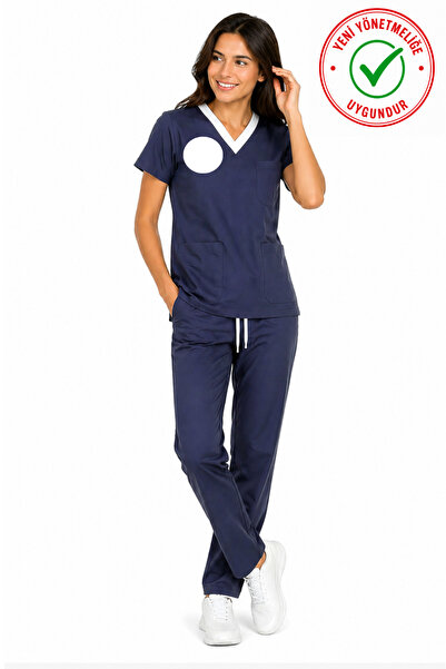nutrix uniforma Lacivert Logolu Sorumlu Hemşire Forması Likralı Scrubs Kadın ...