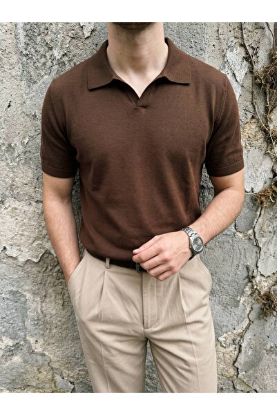 ATKGİYİM Polo Collar Buttonless Slim Fit Men's Knitwear T-Shirt - Navy Blue, ...