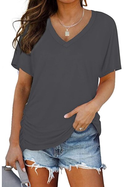 Trendimax Women's V-Neck Short Sleeve Summer Shirt Loose Fit Casual Tops Blou...