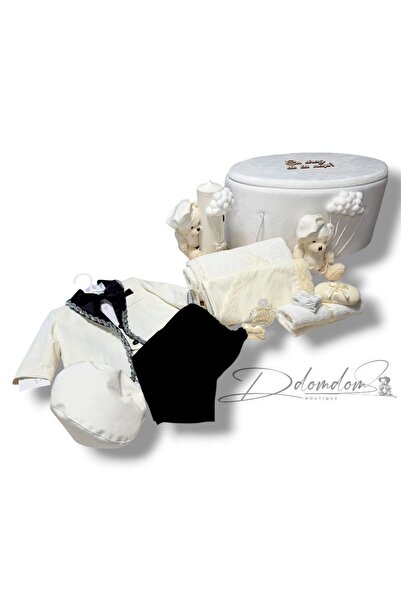 Domdom Boutique Pachet Ținută Răzvan guler șal Ivoire/Trusou Buretat Ivoire/L...