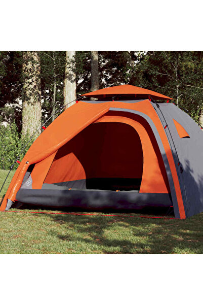 vidaxl Cort camping cupola 4 persoane, gri/portocaliu, setare rapida