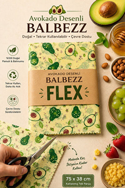 TODO HOME BalBezz FLEX Avokado Desenli Büyük Boy Balmumlu Saklama Bezi 75x38 ...