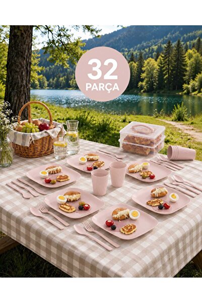 zemihra 32 Parça 6 Kişilik Taşınabilir Piknik Seti - Saklama Kutulu Piknik Ka...