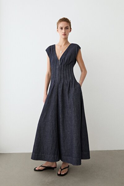 Massimo Dutti Denim midi elbise