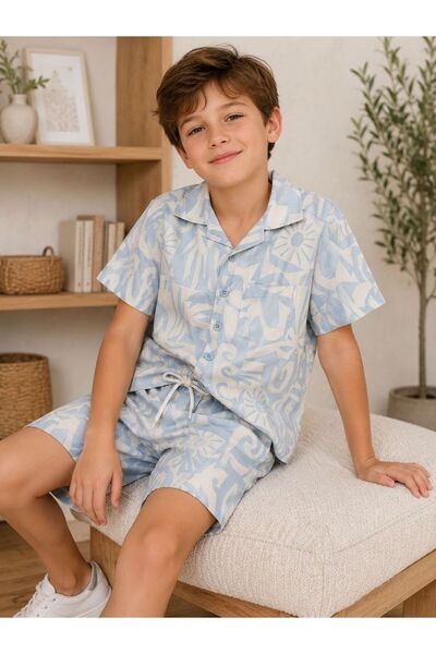 GMG Baby Boys' Linen Palm Tree Pattern Stylish Shirt Shorts Set 4-12 Years