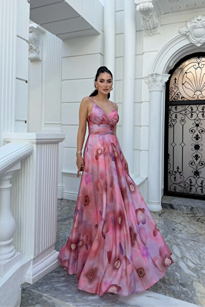 Sindimoda Feza Desenli Askı Detay Abiye 1093