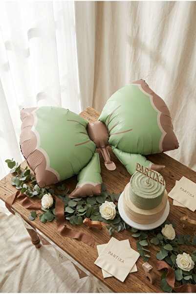 Partixa Retro Yeşil Fiyonk Folyo Balon Baby Shower Doğum Günü Parti Süsü