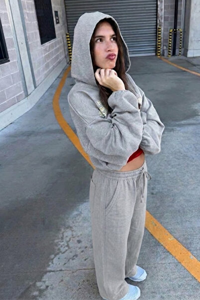 MATERIAL Women's Linen-Look Summer Loose Gray Trousers