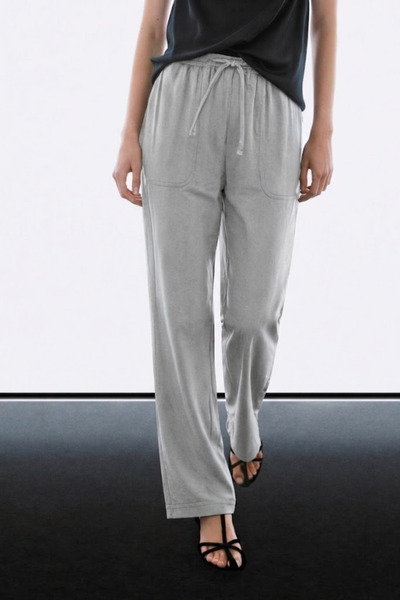 MATERIAL Women's Elastic Casual Loose Gray Linen Trousers
