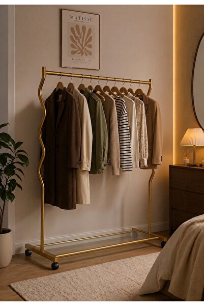 Empressco ARVİONHOME Modern Lüks Gold Desenli Metal Tekerlekli Konfeksiyon As...